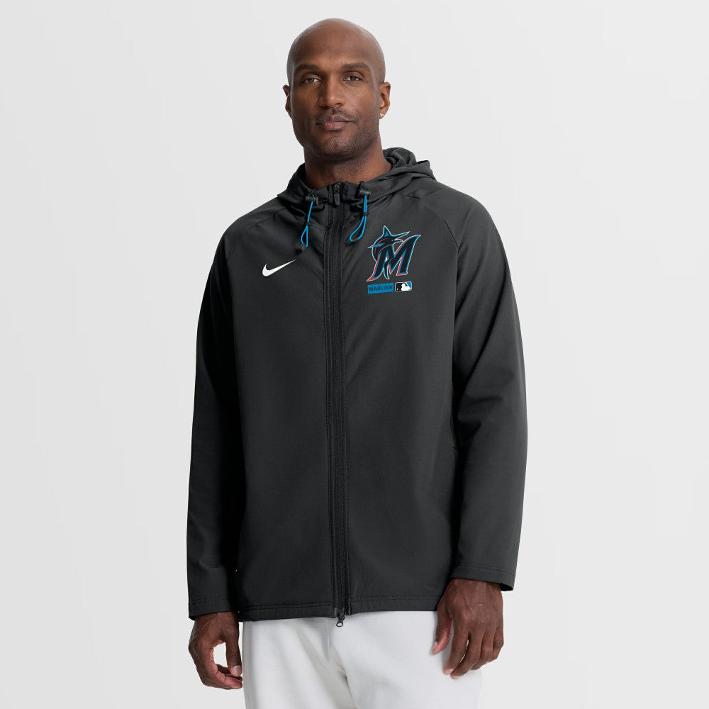 Black Miami Marlins Nike Authentic Collection Raglan Therma-FIT Full-Zip Hooded Jacket
