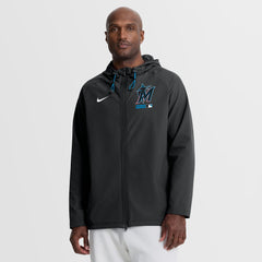 Black Miami Marlins Nike Authentic Collection Raglan Therma-FIT Full-Zip Hooded Jacket