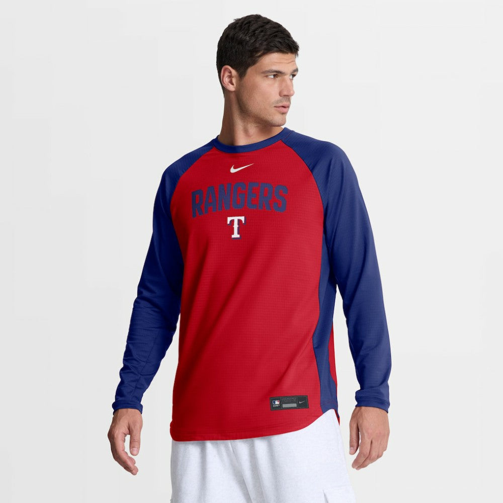 Red Texas Rangers Nike Authentic Collection Raglan Dri-FIT Sweatshirt