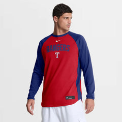 Red Texas Rangers Nike Authentic Collection Raglan Dri-FIT Sweatshirt
