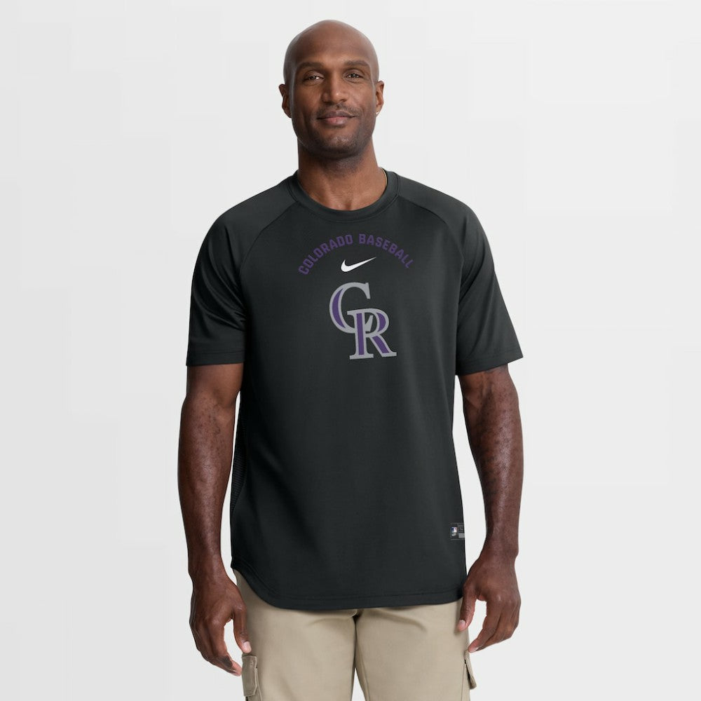 Black Colorado Rockies Nike Authentic Collection Batting Practice Pre-Game Raglan Dri-FIT Top
