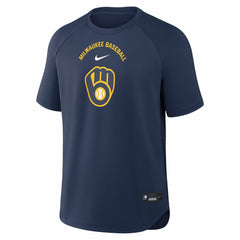 Navy Milwaukee Brewers Nike Authentic Collection Batting Practice Pre-Game Raglan Dri-FIT Top