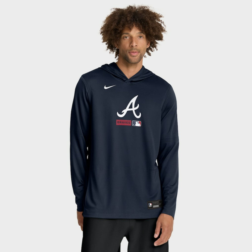 Navy Atlanta Braves Nike Authentic Collection Dri-FIT Long Sleeve Hooded T-Shirt