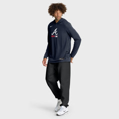 Navy Atlanta Braves Nike Authentic Collection Dri-FIT Long Sleeve Hooded T-Shirt