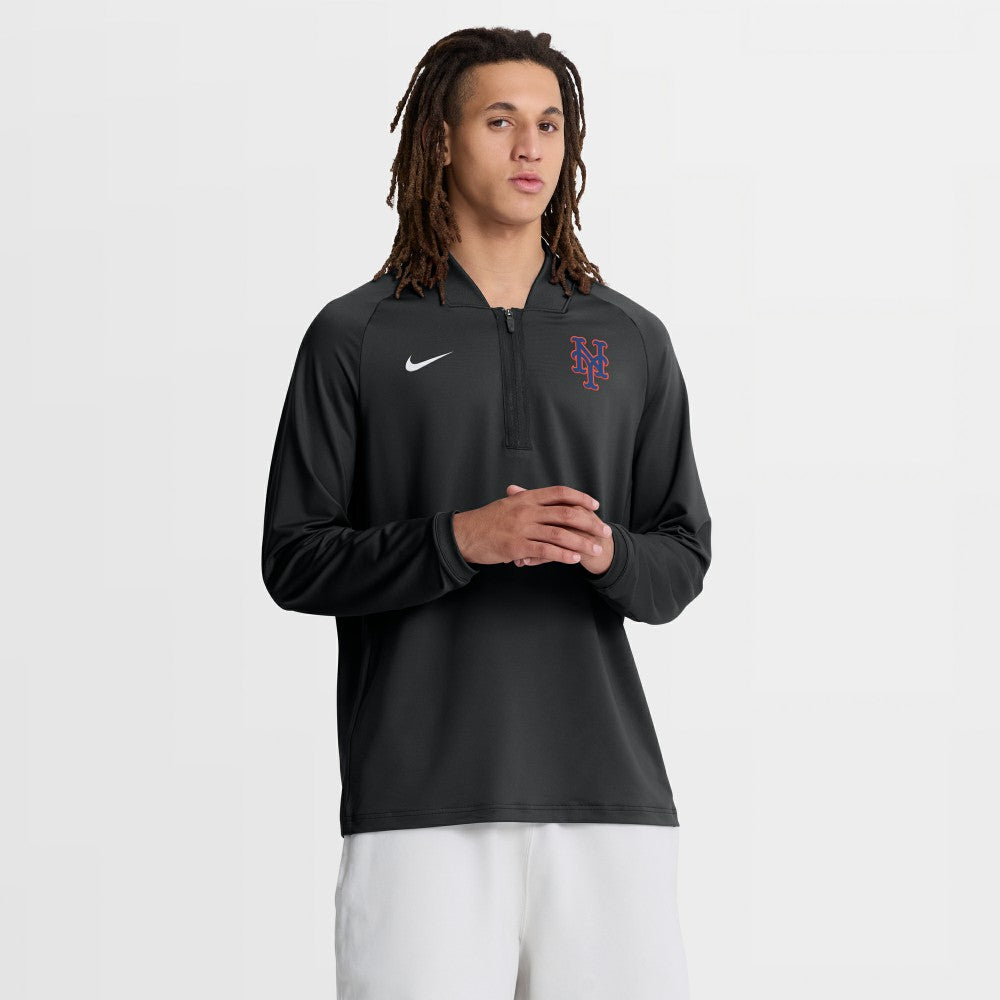 Black New York Mets Nike Authentic Collection Dri-FIT Raglan Half-Zip Pullover