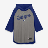 Gray Los Angeles Dodgers Nike Authentic Collection Flux Dri-FIT Raglan 3/4-Sleeve Hooded T-Shirt