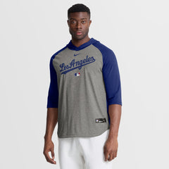 Gray Los Angeles Dodgers Nike Authentic Collection Flux Dri-FIT Raglan 3/4-Sleeve Hooded T-Shirt
