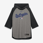 Gray Los Angeles Dodgers Nike Authentic Collection Flux Dri-FIT Raglan 3/4-Sleeve Hooded T-Shirt