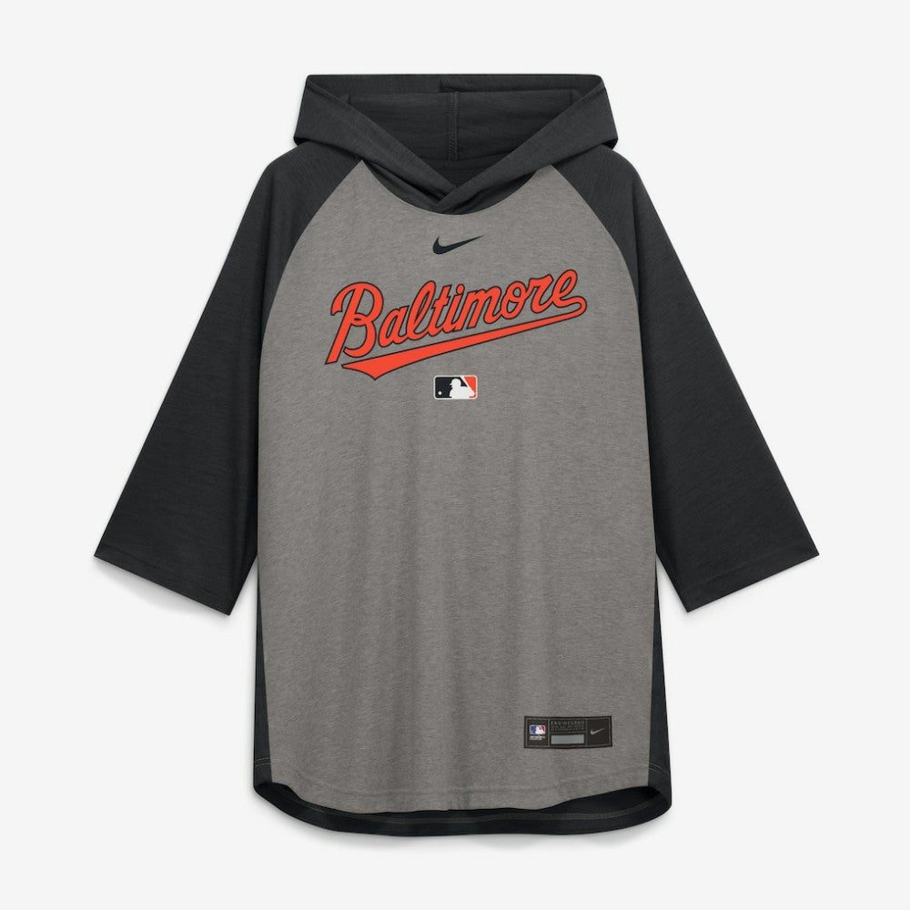 Gray Baltimore Orioles Nike Authentic Collection Flux Dri-FIT Raglan 3/4-Sleeve Hooded T-Shirt