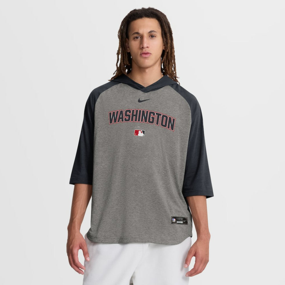 Gray Washington Nationals Nike Authentic Collection Flux Dri-FIT Raglan 3/4-Sleeve Hooded T-Shirt