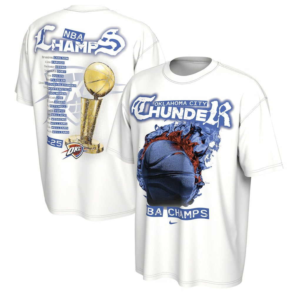 Nike Oklahoma City Thunder Unisex 2025 NBA Finals Champions Celebration Parade Roster T-Shirt