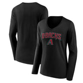 Black Arizona Diamondbacks Women's Team Lockup Long Sleeve V-Neck T-Shirt