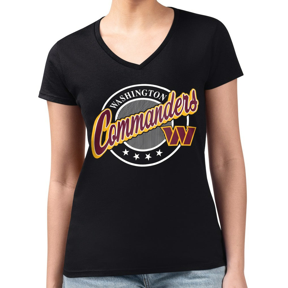 G-III 4Her by Carl Banks Women's Super-Slim Fit Lightweight Pinstripe Circle V-Neck T-Shirt - Washington Commanders T-shirts