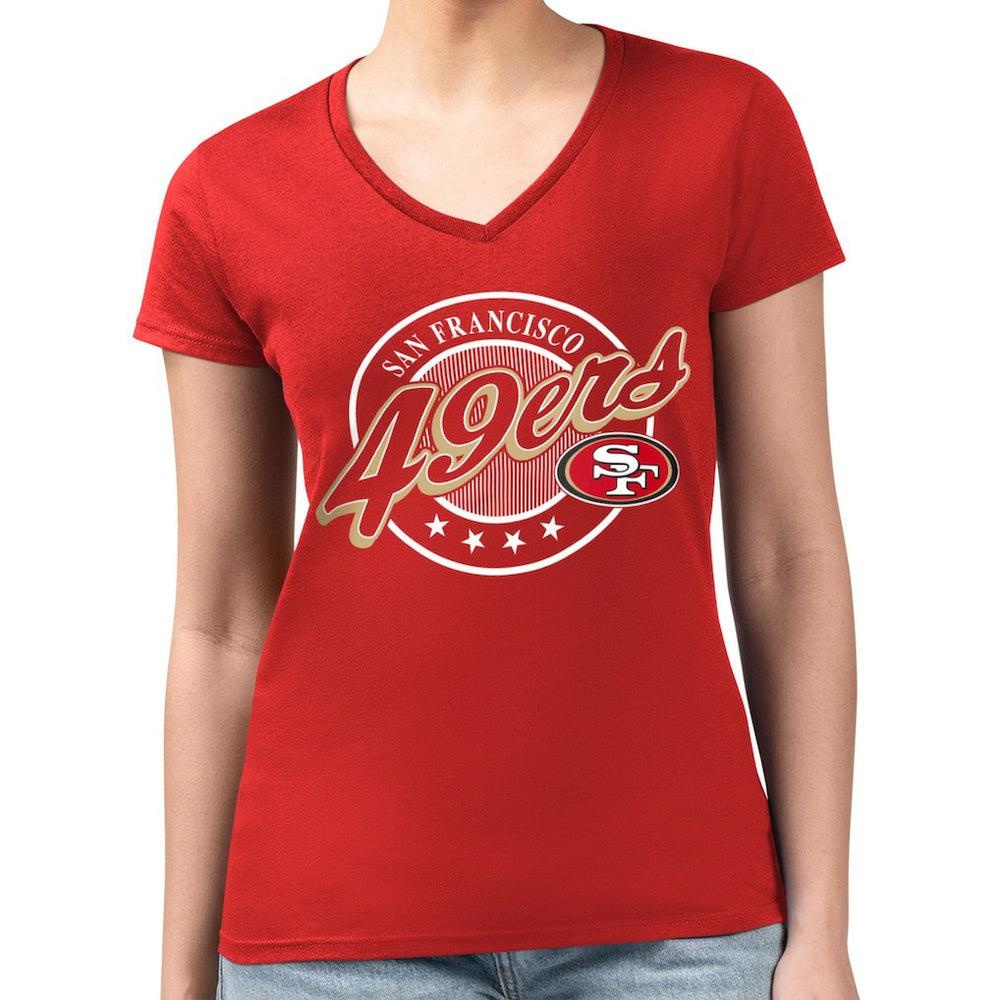 G-III 4Her by Carl Banks Women's Super-Slim Fit Lightweight Pinstripe Circle V-Neck T-Shirt - San Francisco 49ers T-shirts