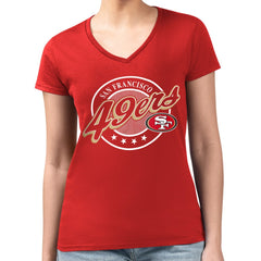 G-III 4Her by Carl Banks Women's Super-Slim Fit Lightweight Pinstripe Circle V-Neck T-Shirt - San Francisco 49ers T-shirts