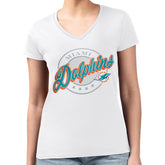 G-III 4Her by Carl Banks Women's Super-Slim Fit Lightweight Pinstripe Circle V-Neck T-Shirt - Miami Dolphins T-shirts