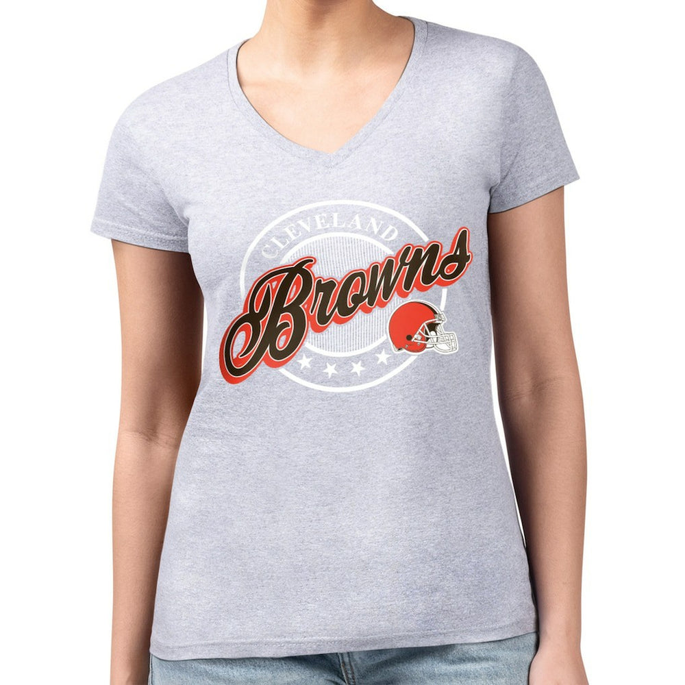 G-III 4Her by Carl Banks Women's Super-Slim Fit Lightweight Pinstripe Circle V-Neck T-Shirt - Cleveland Browns T-shirts