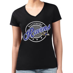 G-III 4Her by Carl Banks Women's Super-Slim Fit Lightweight Pinstripe Circle V-Neck T-Shirt - Baltimore Ravens T-shirts