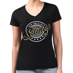 G-III 4Her by Carl Banks Women's Super-Slim Fit Lightweight Pinstripe Circle V-Neck T-Shirt - New Orleans Saints T-shirts
