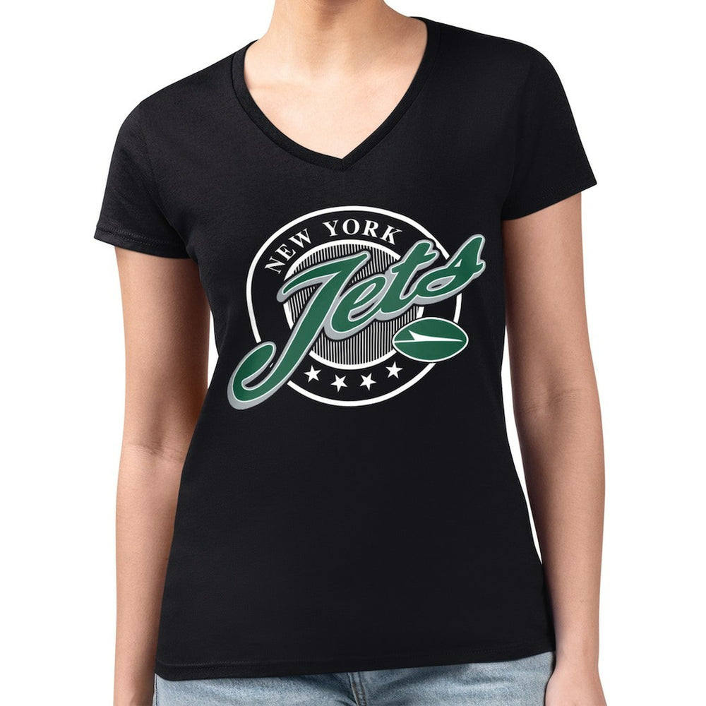 G-III 4Her by Carl Banks Women's Super-Slim Fit Lightweight Pinstripe Circle V-Neck T-Shirt - New York Jets T-shirts
