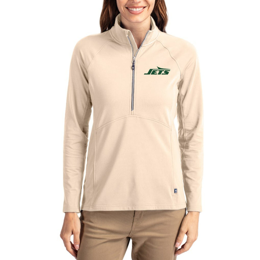 Cutter & Buck Women's Adapt Eco Knit Stretch Recycled Raglan Half-Zip Pullover - New York Jets Pullover