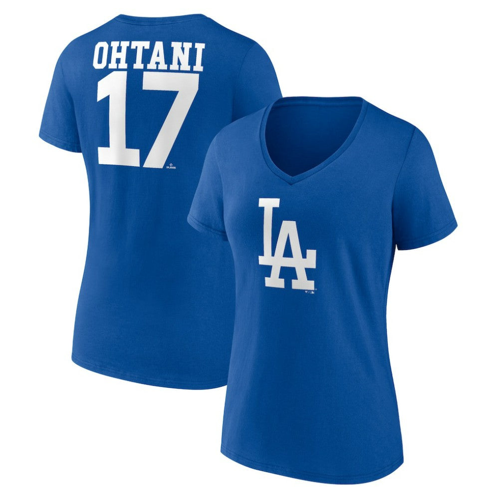 Royal Shohei Ohtani Los Angeles Dodgers Women's Player Name & Number V-Neck T-Shirt