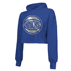 New York Knicks Majestic Threads Women's Tri-Blend Cropped Pullover Hoodie