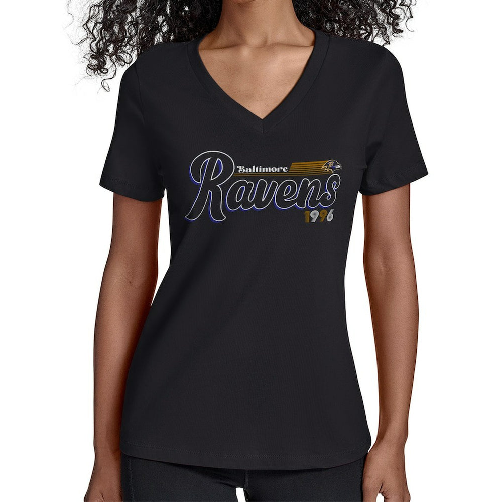 Starter Women's Groovy Script V-Neck T-Shirt - Baltimore Ravens T-shirts