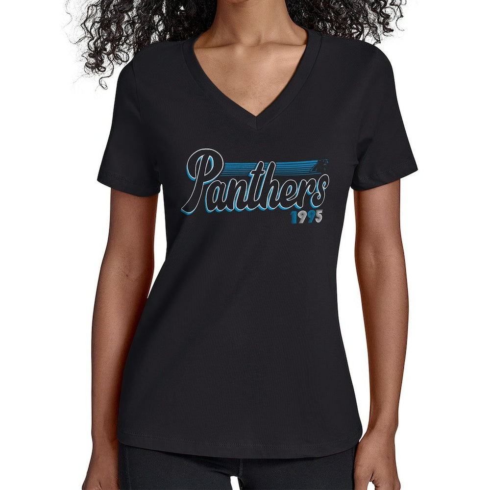 Starter Women's Groovy Script V-Neck T-Shirt - Carolina Panthers T-shirts