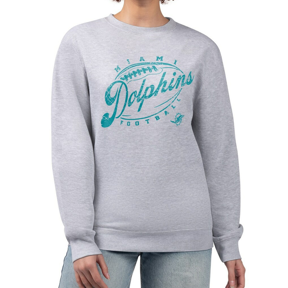 G-III 4Her by Carl Banks Women's Distressed Graphics Fleece Pullover Sweatshirt - Miami Dolphins Pullover