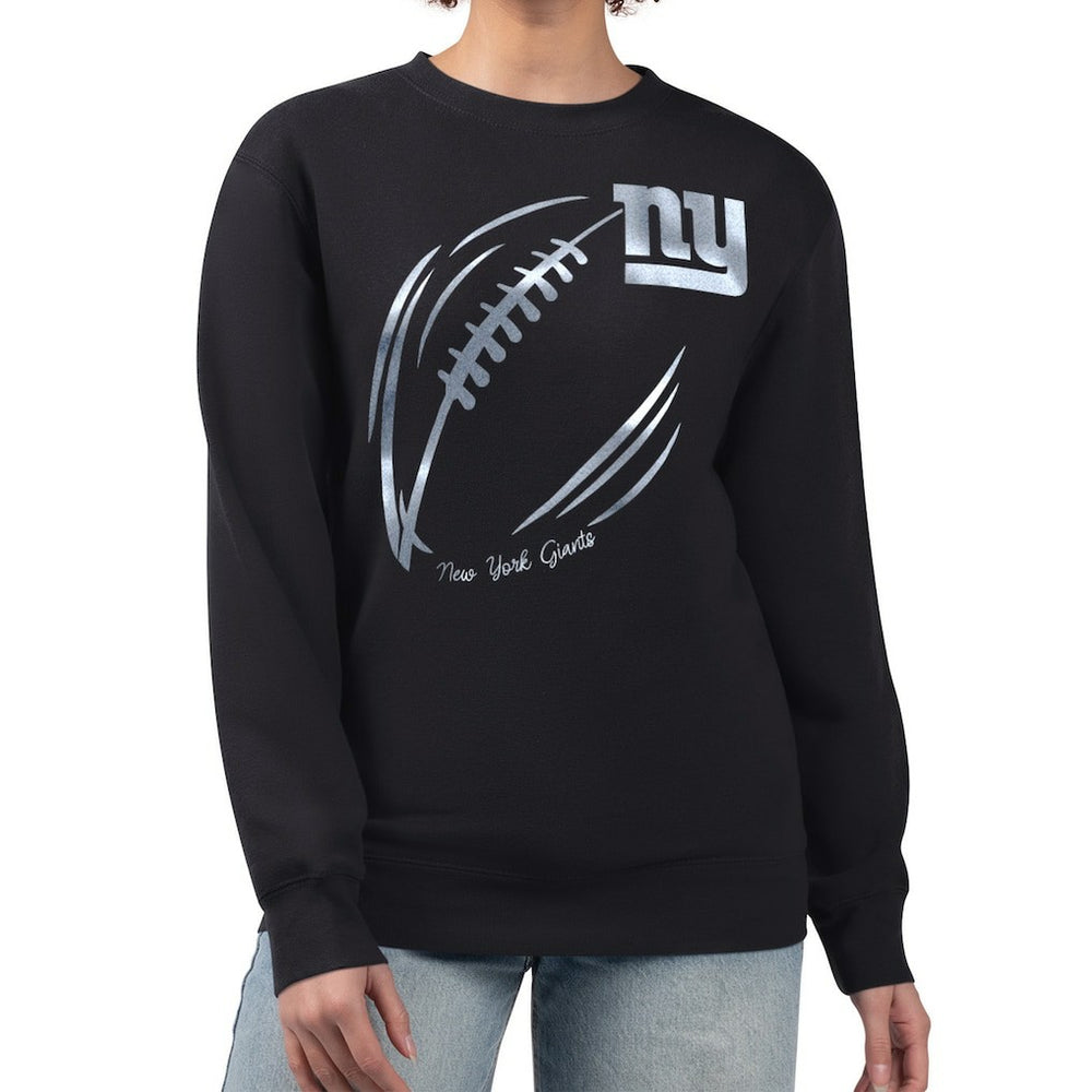 G-III 4Her by Carl Banks Women's Metallic Print Football Sketch Fleece Crewneck Sweatshirt - New York Giants Sweatshirts