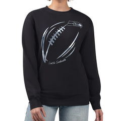 G-III 4Her by Carl Banks Women's Metallic Print Football Sketch Fleece Crewneck Sweatshirt - Seattle Seahawks Sweatshirts