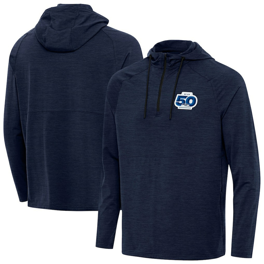 Antigua 50th Season Spikes Raglan Quarter-Zip Hoodie - Seattle Seahawks Hoodies