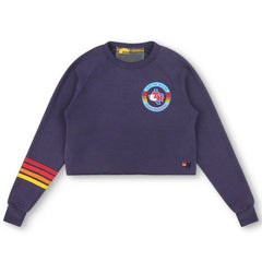 Navy Texas Rangers Aviator Nation x MLB Women's Rugby Stitch Cropped Tri-Blend Pullover Sweatshirt
