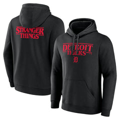 Black Detroit Tigers Stranger Things Logo Lockup Pullover Hoodie