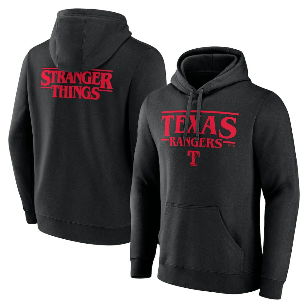 Black Texas Rangers Stranger Things Logo Lockup Pullover Hoodie