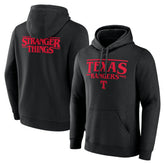 Black Texas Rangers Stranger Things Logo Lockup Pullover Hoodie