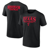 Black Texas Rangers Stranger Things Logo Lockup T-Shirt