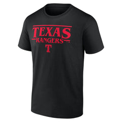 Black Texas Rangers Stranger Things Logo Lockup T-Shirt