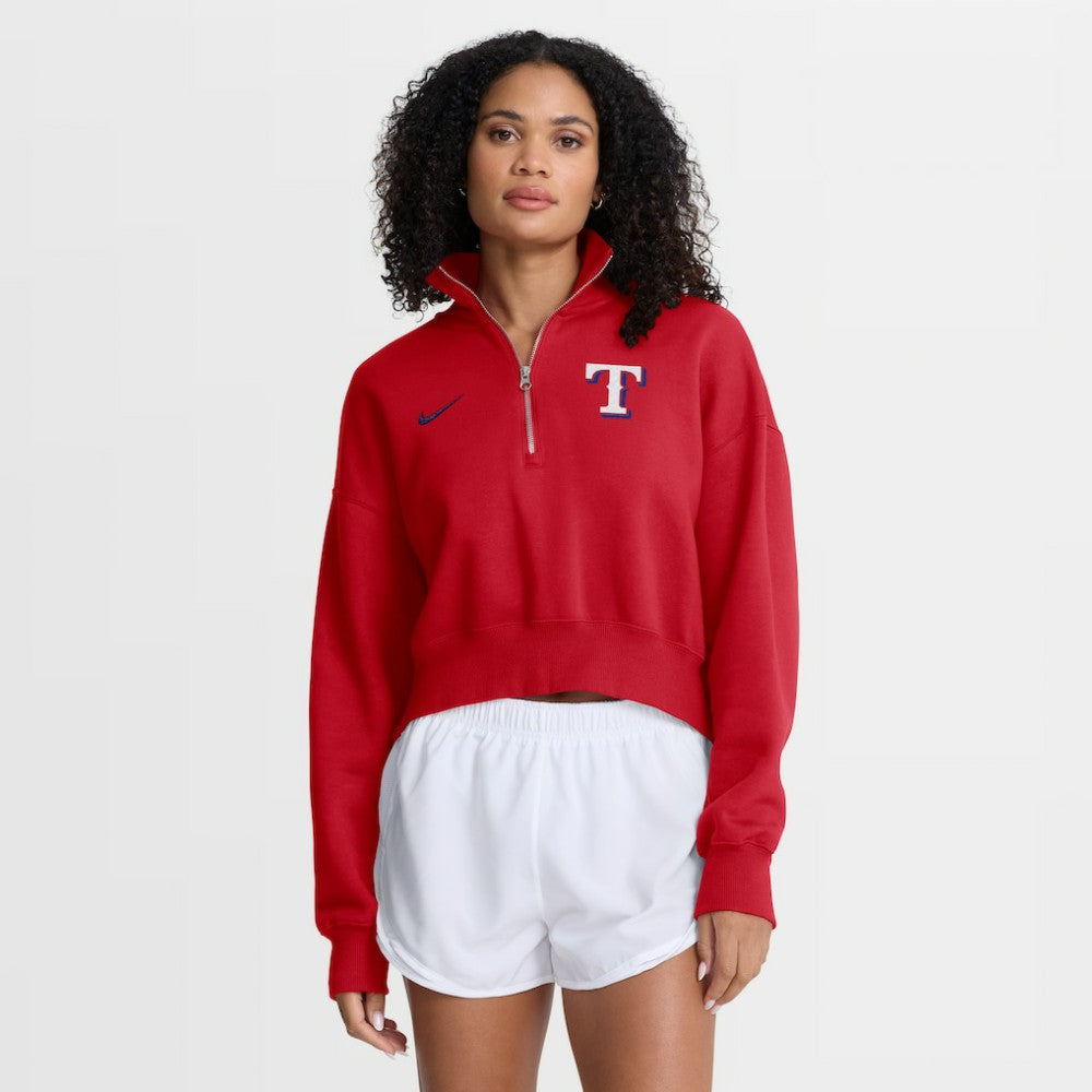 Red Texas Rangers Nike Women's Primetime Phoenix Fleece Half-Zip Sweatshirt