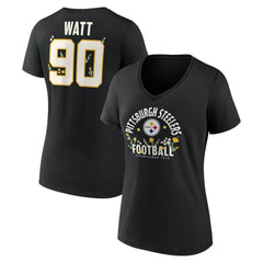 T.J. Watt Women's Floral Name & Number V-Neck T-Shirt - Pittsburgh Steelers T-shirts