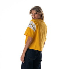 The Wild Collective Women's Charger Power Contrast Sleeve Insert T-Shirt - Los Angeles Chargers T-shirts