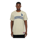 Cream Los Angeles Dodgers New Era Throwback Meshback Pinstripe T-Shirt