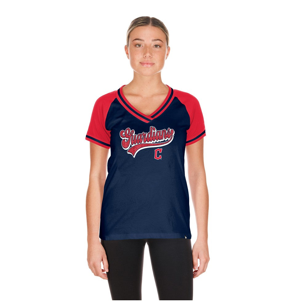 Navy Cleveland Guardians New Era Women's Gameday V-Neck T-Shirt