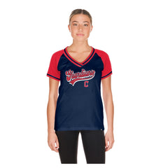 Navy Cleveland Guardians New Era Women's Gameday V-Neck T-Shirt
