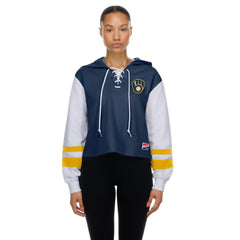Navy Milwaukee Brewers New Era Women's Boxy Lace-Up Hoodie