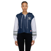 Navy New York Yankees New Era Women's Boxy Lace-Up Hoodie