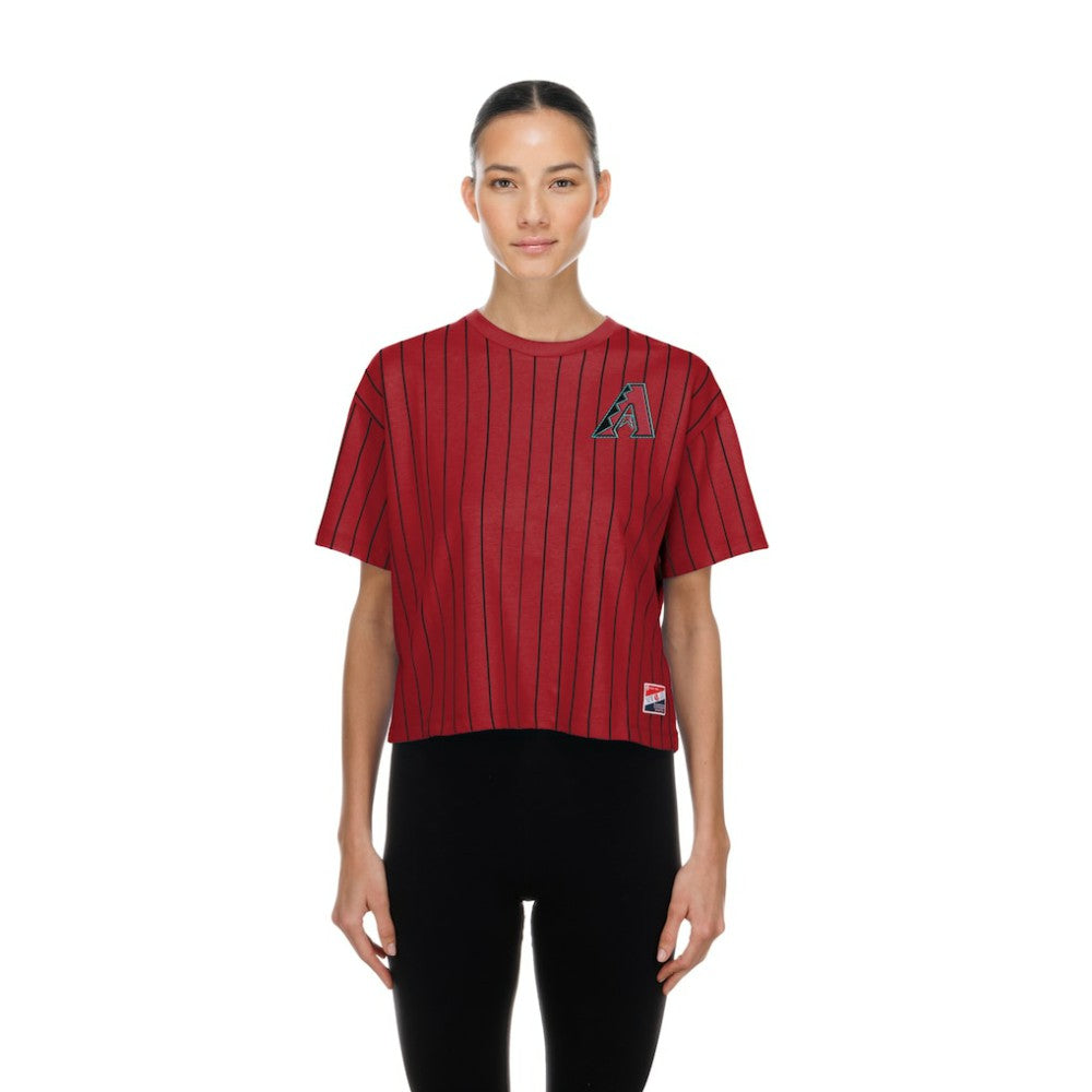 Red Arizona Diamondbacks New Era Women's Throwback Meshback Pinstripe Boxy T-Shirt