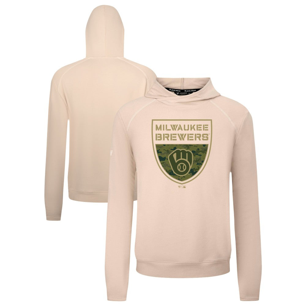 Khaki Milwaukee Brewers Levelwear Mandate Buckler Tri-Blend Pullover Hoodie