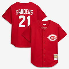 Red Deion Sanders Cincinnati Reds Mitchell & Ness Cooperstown Mesh Batting Practice Button-Up Jersey